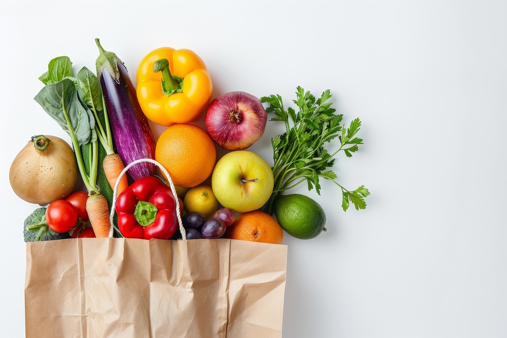 vegetables in paper grocery bag