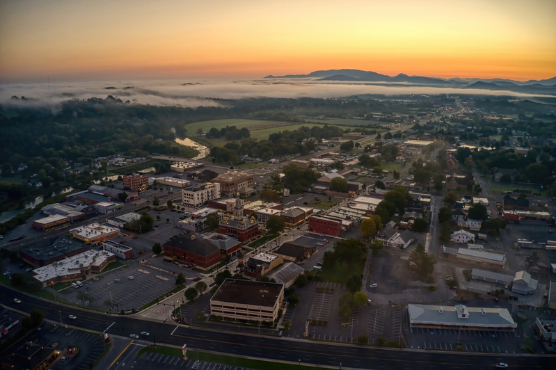 aerial view of Sevierville at sunrise