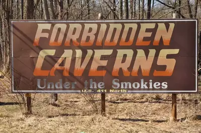 Forbidden Caverns sign