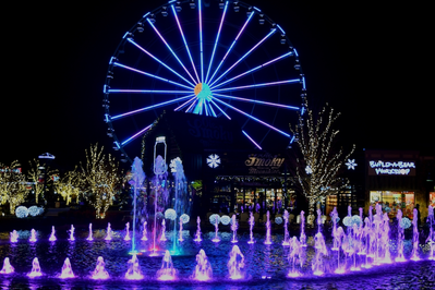 The Island in Pigeon Forge at night with Winterfest lights
